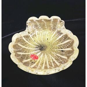 1950’s Murano glass clamshell bowl Gold Flecks & Controlled Bubbles